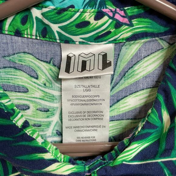 Issac Morris IML flamingo HAWAIIAN short sleeve button shirt‎ green blue mens L - Picture 2 of 5